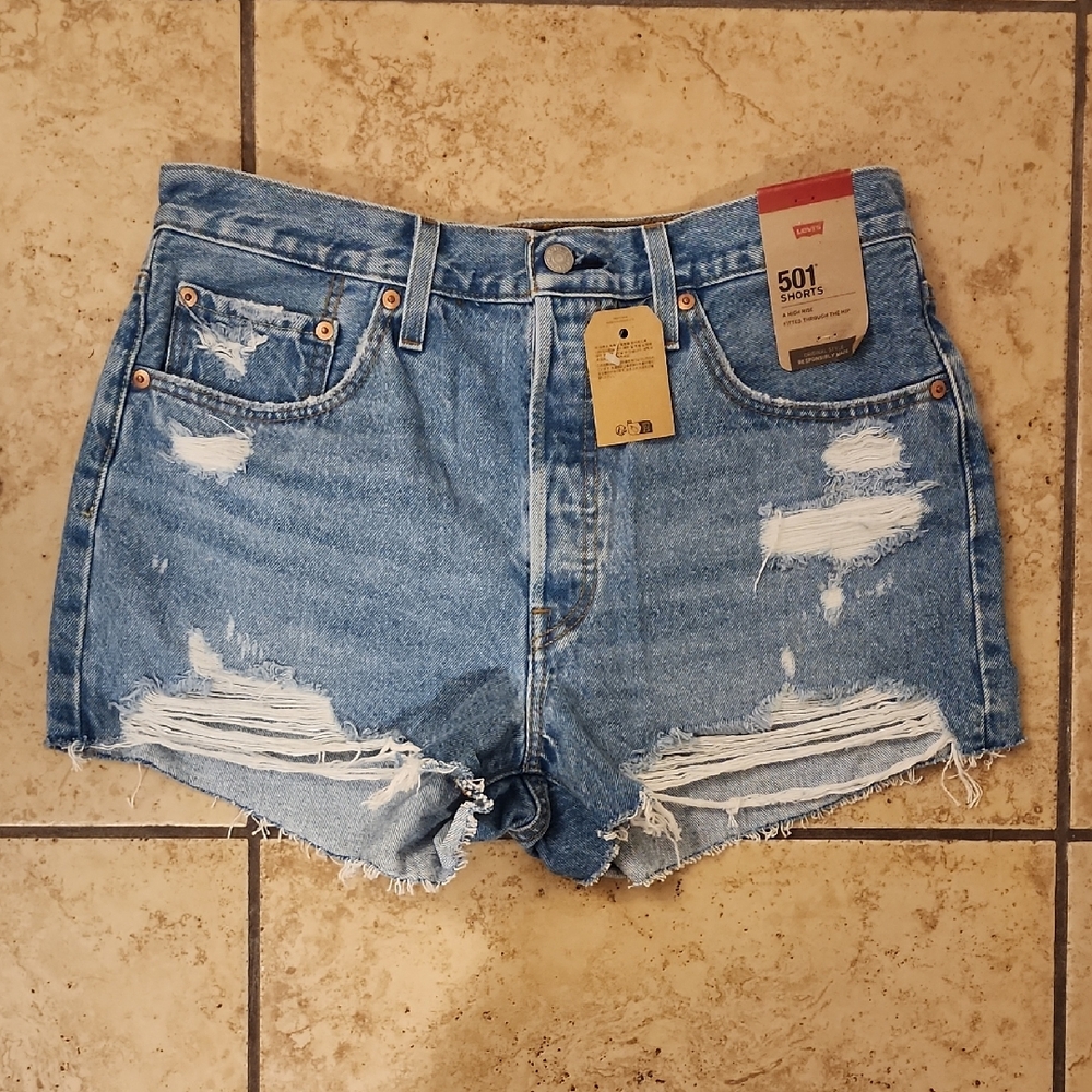 Levi's Distressed Blue Denim Shorts